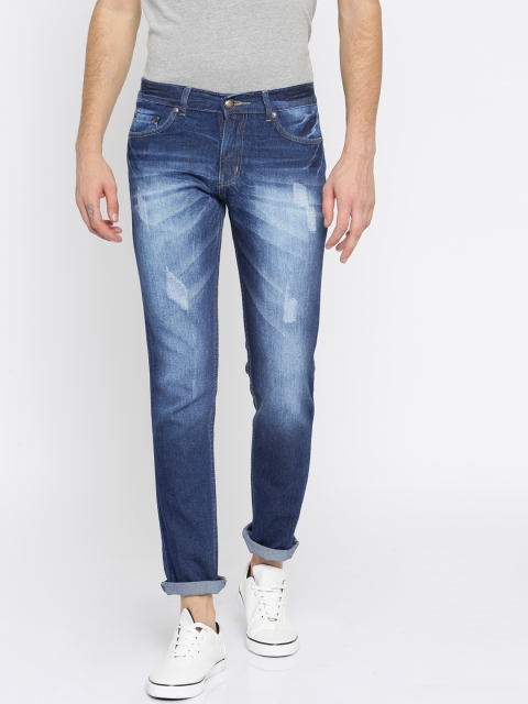 

American Crew Men Blue Straight Fit Mid-Rise Mildly Distressed Jeans