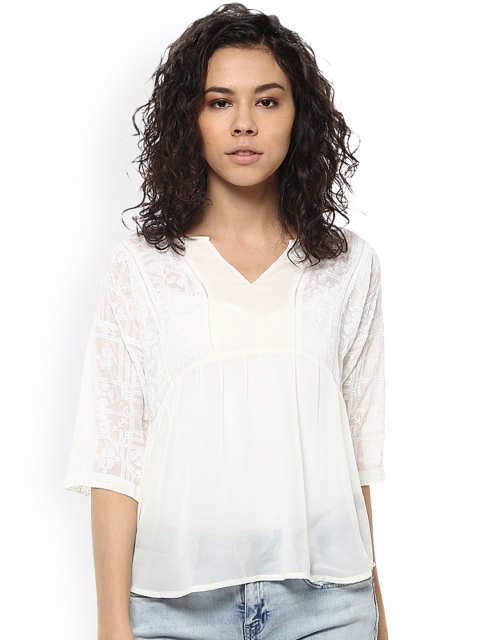 

Soie Women Off-White Self-Design A-Line Top