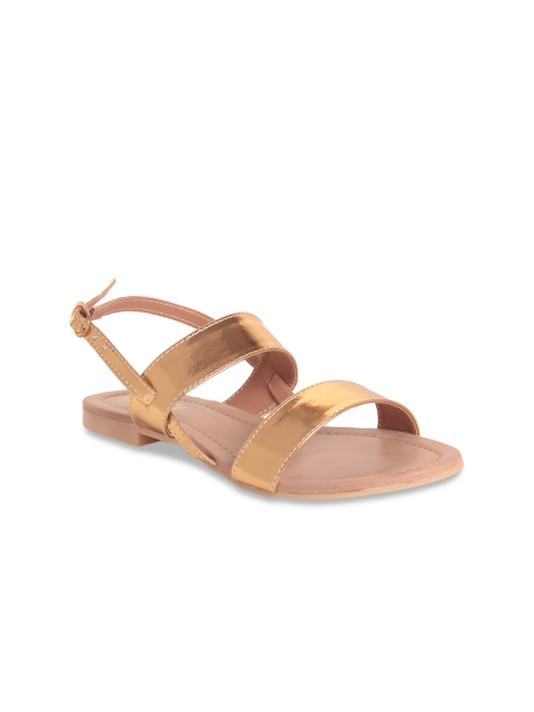 

GNIST Women Gold-Toned Solid Synthetic Open Toe Flats
