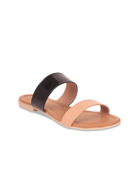 

GNIST Women Beige & Black Solid Open Toe Flats