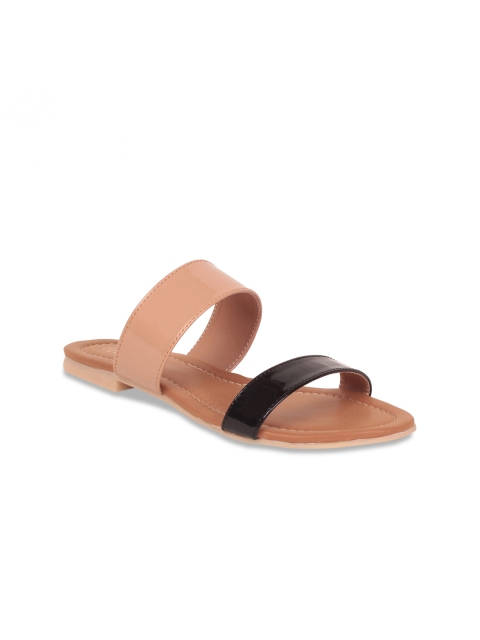 

GNIST Women Black & Beige Solid Open Toe Flats