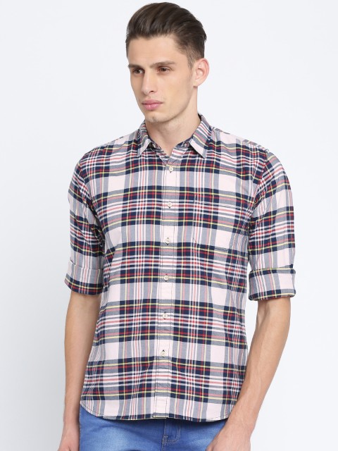 

Wrangler Men Navy & Off-White Regular Fit Checked Casual Shirt, Navy blue