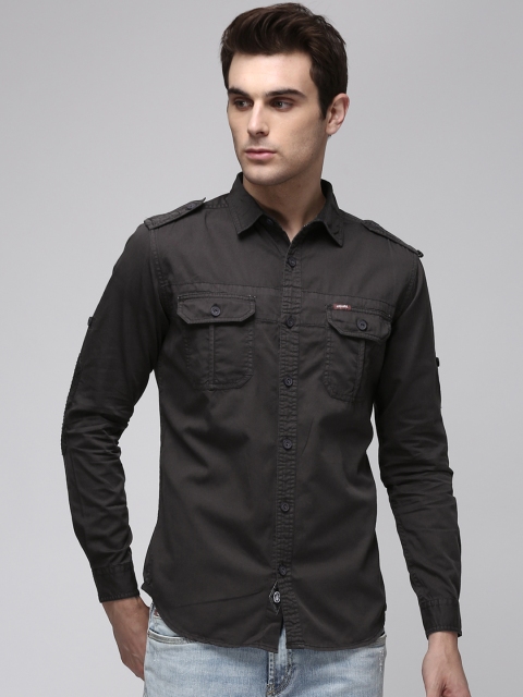 

Ecko Unltd Men Charcoal Slim Fit Solid Casual Shirt