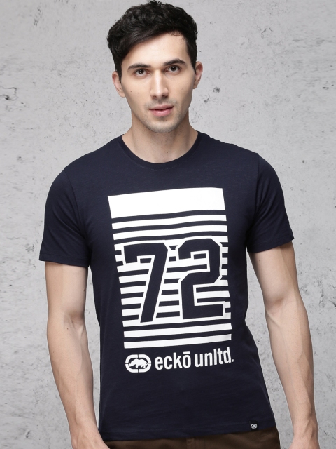 

Ecko Unltd Men Navy Blue Printed Round Neck T-shirt