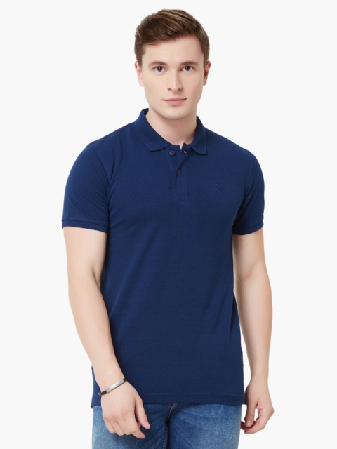 

Fame Forever by Lifestyle Men Navy Blue Solid Polo Collar T-shirt