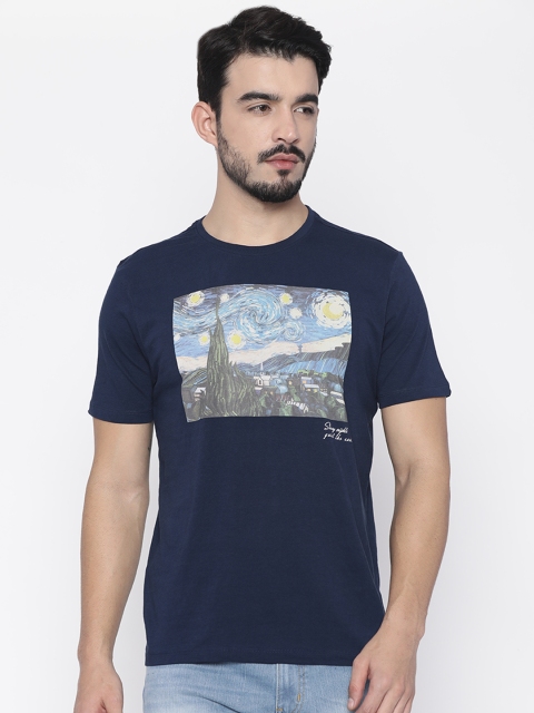 

Forca by Lifestyle Men Navy Printed Round Neck T-shirt, Navy blue