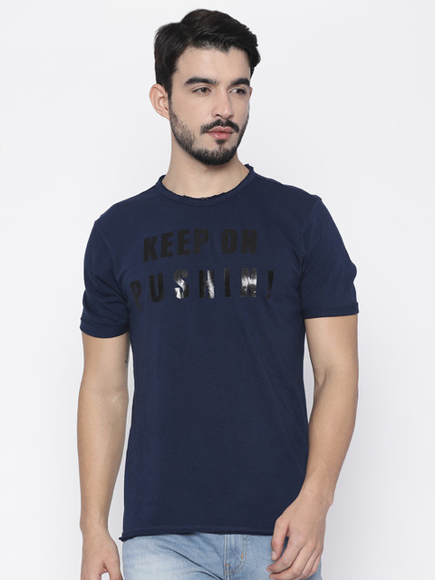 

Forca by Lifestyle Men Navy Printed Round Neck T-shirt, Navy blue