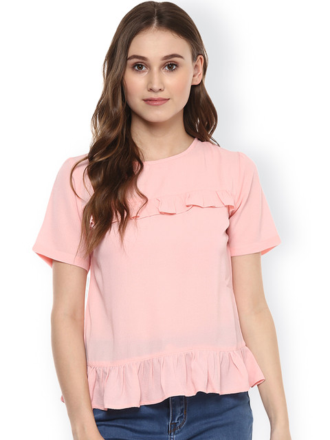 

Harpa Women Pink Solid Top with Ruffled Detail