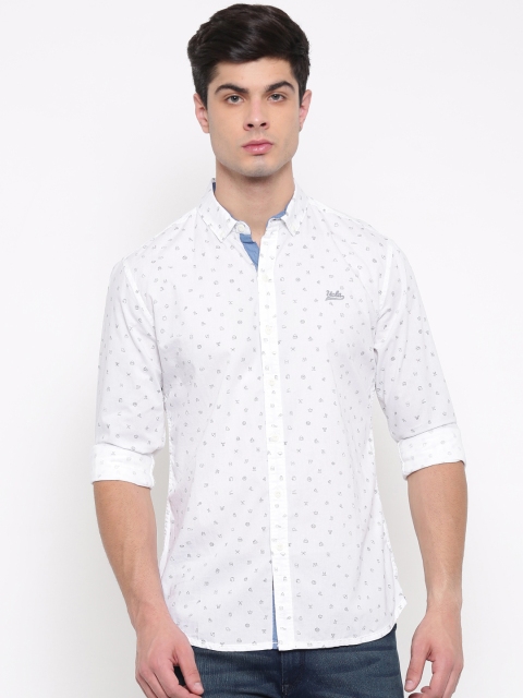 

UCLA Men White Slim Fit Printed Casual Shirt