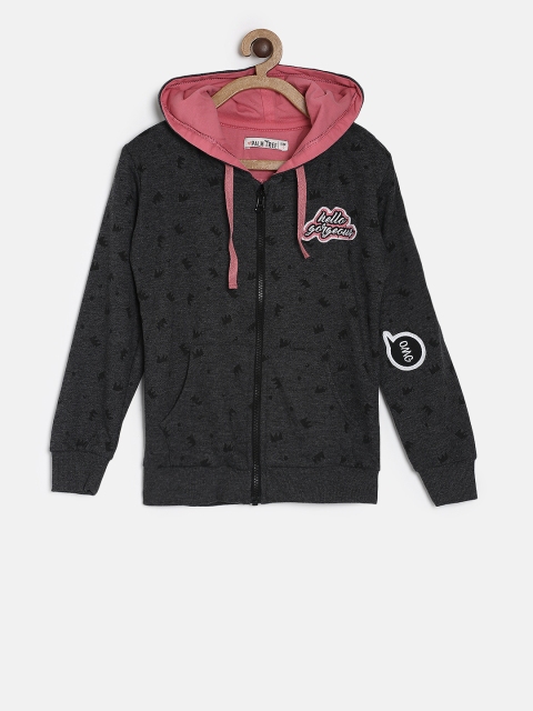 

Palm Tree by Gini & Jony Girls Grey Printed Hooded Sweatshirt