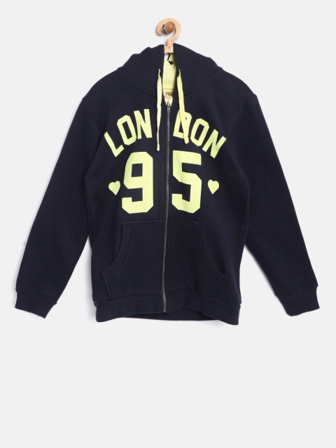 

Palm Tree Girls Navy Blue Printed Hooded Sweatshirt