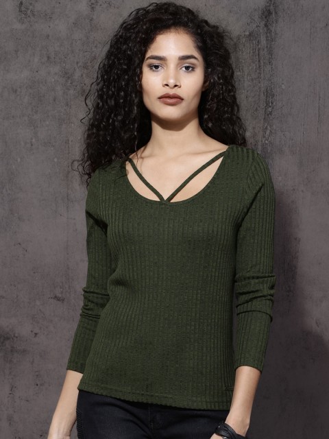 

Roadster Women Green Striped Top