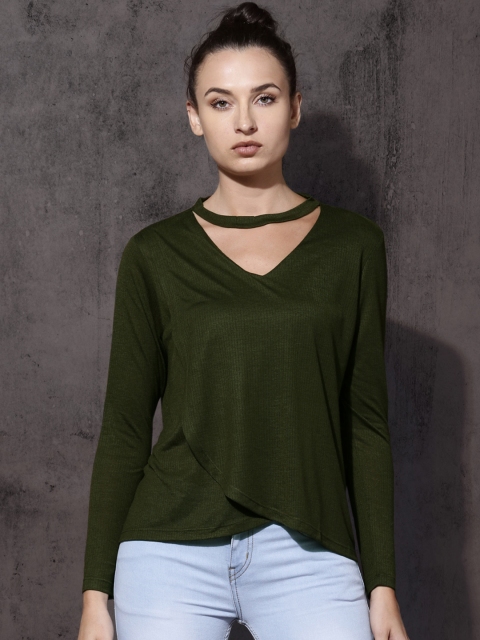 

Roadster Women Olive Green Solid Wrap Top
