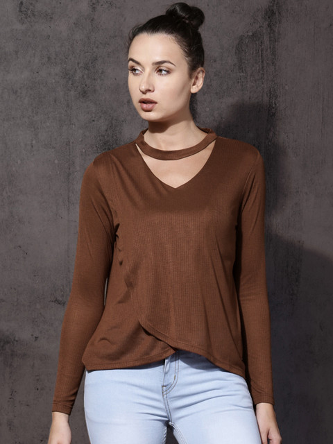 

Roadster Women Brown Solid Wrap Top