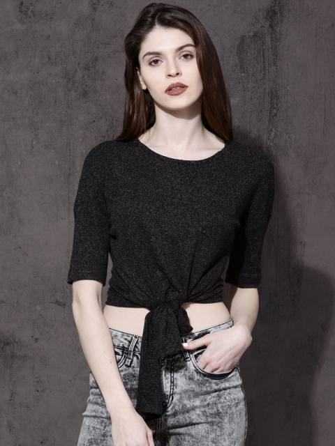 

Roadster Women Charcoal Grey Solid Round Neck T-shirt