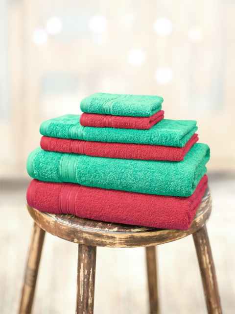 

swiss republic Green & Maroon Set of 6 Cotton 450 GSM Towels