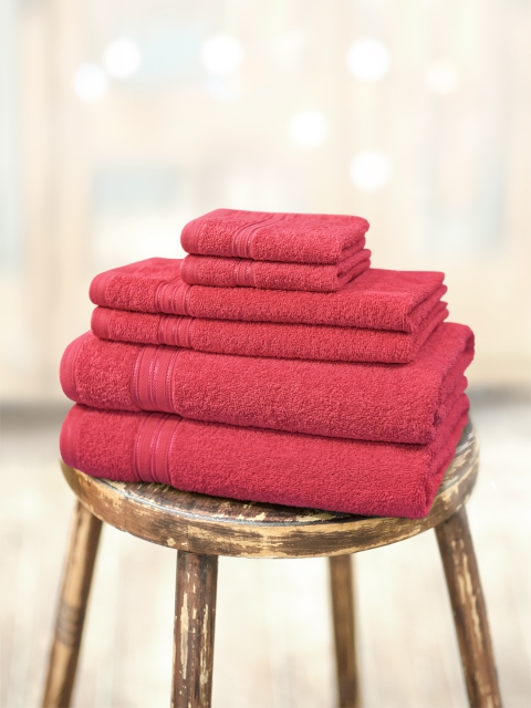 

swiss republic Maroon Set of 6 Cotton 450 GSM Towels