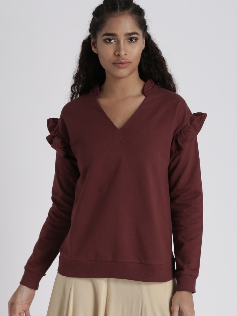 

Chemistry Women Burgundy Ruffled Sweatshirt