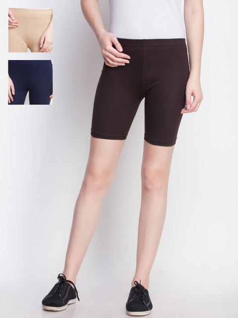 

Dollar Missy Women Pack of 3 Solid Slim Fit Sports Shorts, Blue