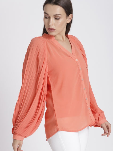 

Chemistry Women Coral Pink Solid Shirt Style Top