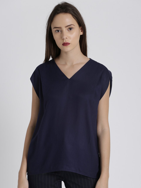 

Chemistry Women Navy Solid Boxy Top, Navy blue