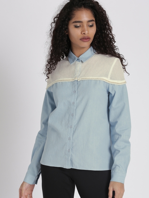 

Chemistry Women Blue Solid Denim Shirt Style Top
