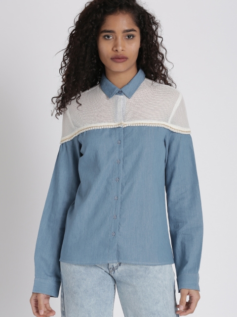 

Chemistry Women Blue Denim Shirt Style Pure Cotton Top