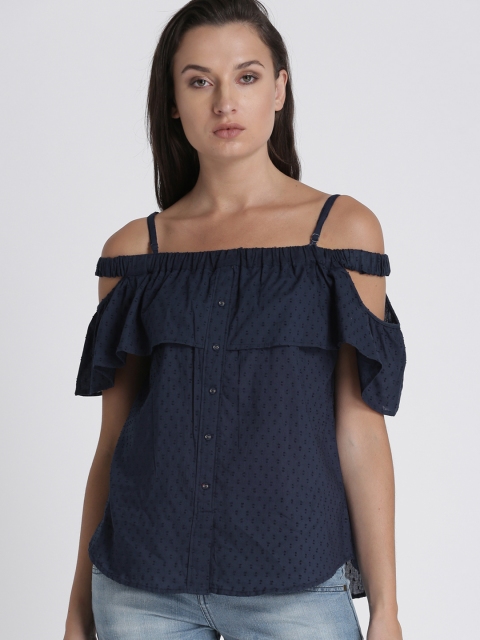 

Chemistry Women Navy Self Design Top, Navy blue