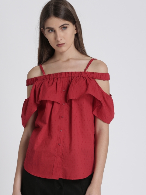 

Chemistry Women Red Solid Pure Cotton Top
