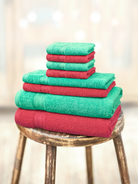 

swiss republic Green & Maroon Set of 8 Cotton 450 GSM Towels