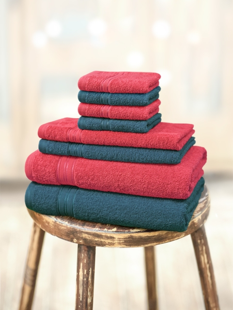 

swiss republic Maroon & Blue Set of 8 Cotton 450 GSM Towels