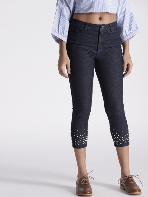 

Chemistry Women Navy Blue Skinny Fit Mid-Rise Clean Look Stretchable Cropped Jeans