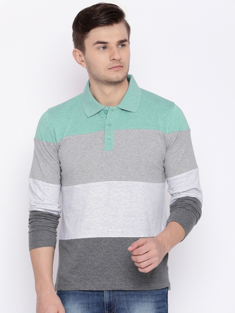 

American Crew Men Green Colourblocked Polo Collar T-shirt