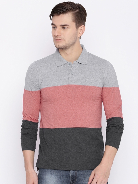 

American Crew Men Grey Colourblocked Polo Collar T-shirt