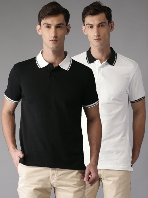 

HERE&NOW Men Pack of 2 Solid Polo T-shirts, Black