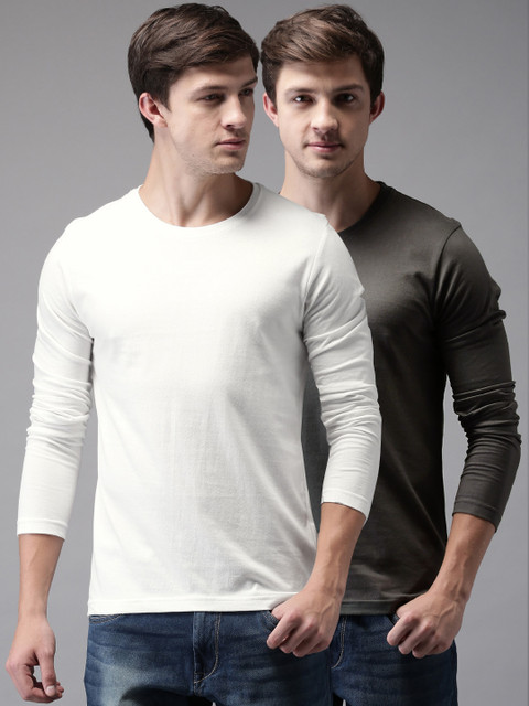 

HERENOW Men Pack of 2 Solid Round Neck Pure Cotton T-shirts, White