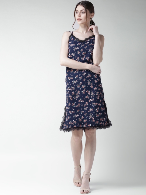 

Mast & Harbour Women Navy Blue Floral Print Shift Dress
