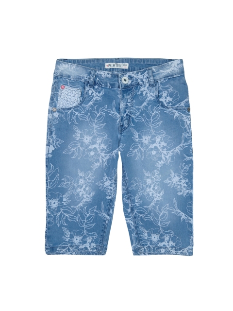 

Palm Tree Girls Blue Printed Denim Capris