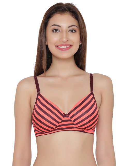 

Clovia Orange Brown Striped Non-Wired Padded T-shirt Bra BR0960P16