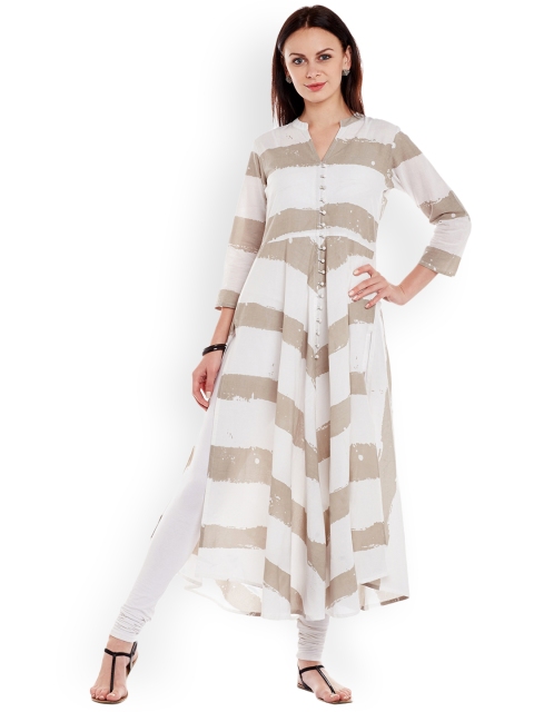 

Varanga Women White & Beige Printed A-Line Kurta