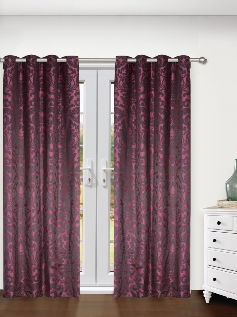 

S9home by Seasons Burgundy Set of 2 Printed Room Darkening Door Curtains