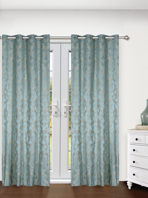 

S9home by Seasons Sea Green Set of 2 Printed Room Darkening Door Curtains