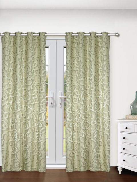 

S9home by Seasons Green Set of 2 Printed Room Darkening Long Door Curtains