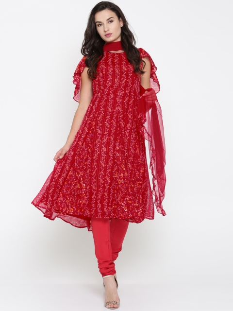 

all about you Women Red Printed Kurta with Churidar Dupatta