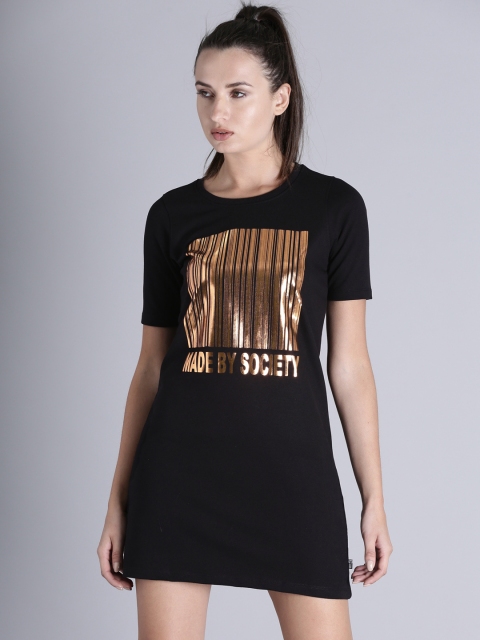 

Kook N Keech Women Black Printed T-shirt Dress