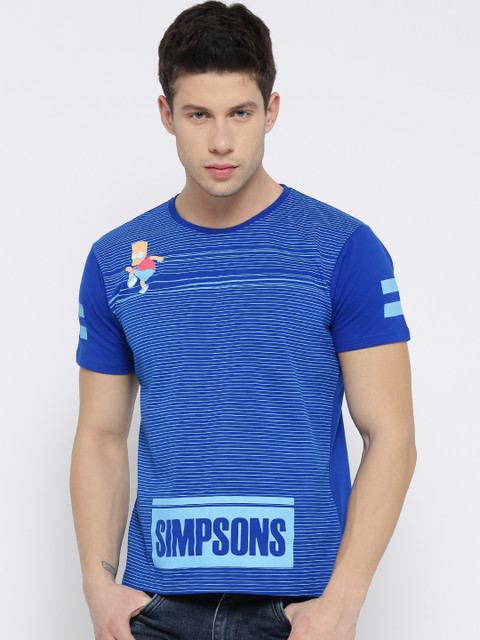 

The Simpsons Men Blue Striped Round Neck T-shirt