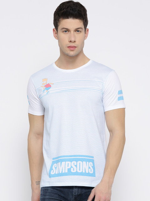 

The Simpsons Men White & Blue Striped Round Neck T-shirt