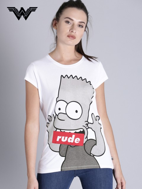 

The Simpsons Women White Printed Round Neck T-shirt
