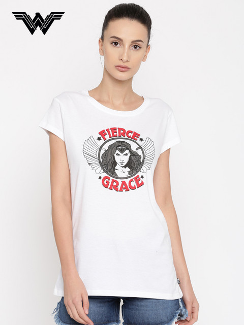 

Wonder Woman Women White Printed Round Neck T-shirt