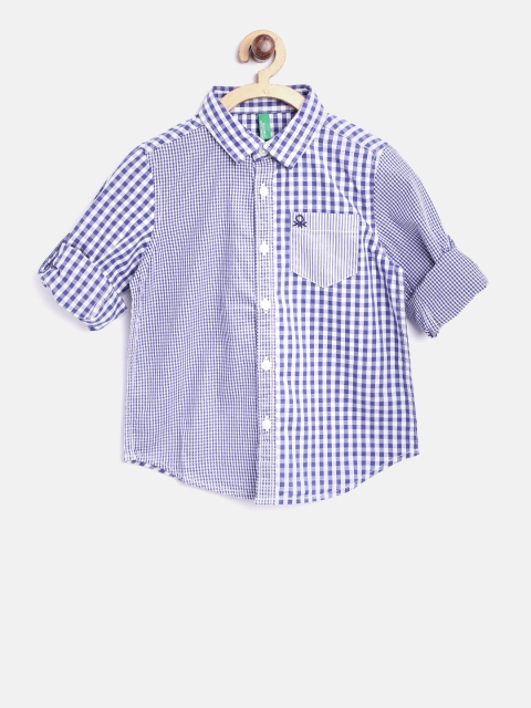

United Colors of Benetton Boys Blue & White Checked Casual Shirt